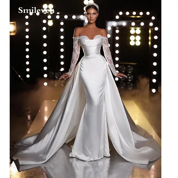 Smileven Saudo Arabija Undinė Vestuvių Suknelės Ilgomis Rankovėmis Nėrinių Nuotaka DressDetachable Traukinio Vestuvių Suknelė Vestido De Noiva 2023