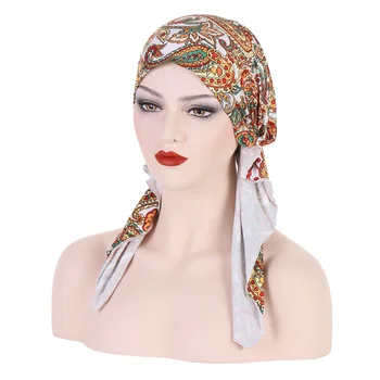 Naujas Musulmonų Moterys Paisley Gėlių Modalinis Jersey Skarelė Elastinga Moterų Turbaną Vėžio Chemo Skrybėlę, Plaukų Slinkimas, Galvos Dangtelio Wrap Galvos Apdangalai