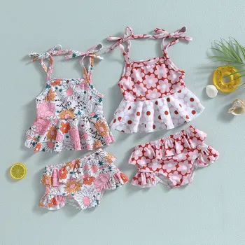 ma&baby 0-3Y Bamblys Kūdikiui Baby Girl Maudymosi Bikini Rinkiniai, Vasaros Gėlių Spausdinti Rankovių maudymosi Kostiumėliai Paplūdimio Maudymosi Kostiumą D06