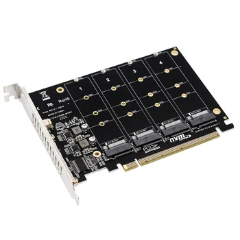 4 Port NVMe į PCIE Adapteris Kortelės M. 2 NVME į PCIe X16 Adapteris 4X32Gbps Klavišą M Kietąjį Diską Keitiklį Reader Plėtros Kortelę