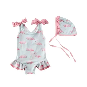 1-6Y Kūdikiams, Kūdikių Vaikai Mergina Vasaros Paplūdimio maudymosi Kostiumėliai maudymosi kostiumėlį Plaukimo Flamingo Kostiumas+Hat