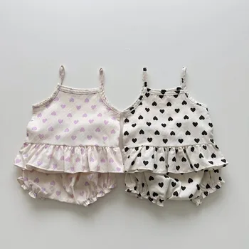 5994C korėjos Kūdikių Drabužiai Nustatyti 2023 Vasaros Baby Girl ' s Kombinezonas Suspender Doll Marškinėliai +Šortai Atsitiktinis Dviejų dalių Kostiumas