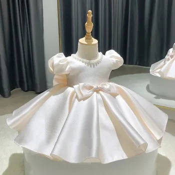 Nauji Kūdikių Mergaitės Karoliukai Lankas Naujagimių Krikšto Suknelė Baby Girl Tutu 1-os Metų Gimtadienio Suknelės Sluoksniuotos Rankovėmis Bamblys Drabužiai