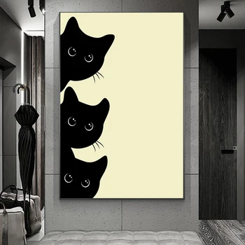 Cat Silhouette Trys Kačiukai Plakatas abstrakčiosios Tapybos Drobė Menas, Plakatų ir grafikos Dekoro Sienos Meno Nuotrauka už Kambarį