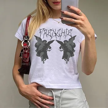 Moterų Hip-Hop Streetwear tee marškinėliai Angelas Print t shirt Harajuku Y2k Drabužius Punk viršūnės