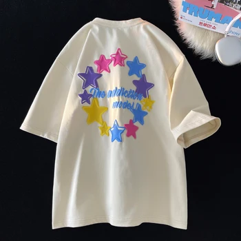 Korėjos vyriški T-shirt Star Putų Spausdinimo trumparankoviai Mados Summer Tee Negabaritinių Pora Unisex Viršūnes 5XL