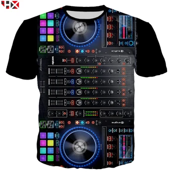Naujas DJ Elektroninio Garso Marškinėliai Vyrams Moterys Mados Kietas Elektroninės Muzikos 3D Spausdinimo Hip-Hop Marškinėliai Vasaros Streetwear Viršūnes HX934