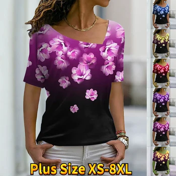 Moterų Mados Naujų Rožių Gėlių Spausdinti Temą T-Shirt V-Kaklo Marškinėliai Basic Plus Size Marškinėliai Viršuje Vasaros /3D Spausdinimas