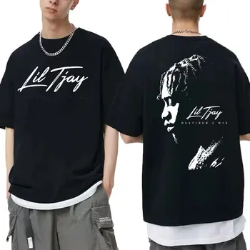 Reperis Lil Tjay Lemta Laimėti Dvipusis Spausdinimas marškinėliai vyriški Juodi Medvilnės Marškinėlius Vyrai Moterys Mados Hip-Hop T Shirts