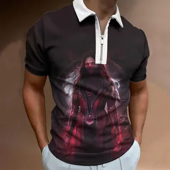 Užtrauktukas Polo Marškinėliai Vyrams Vasaros trumpomis Rankovėmis Atsitiktinis Žmogus Negabaritinių marškinėliai Scarlet Ragana 3D Spausdinimo Kietas Vyras Tee Marškinėliai
