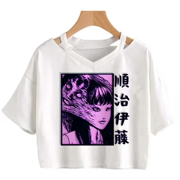 junji ito Camis Bako Viršuje goth 90s pasėlių viršų Moteriška pasakų 90-ųjų grunge estetinės Harajuku pasėlių viršuje marškinėlius