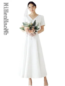 Satino Vestuvių Suknelė Šviesos Elegantiškas Kelionės Fotografavimas Vyksta Nuotakos Suknelė
