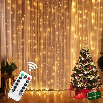 Kalėdų LED Apdaila Žibintai Pasakų Miegamasis String Girliandą Nuotolinis Apšvietimo Užuolaidų Žibintai Su Nuotolinio Valdymo